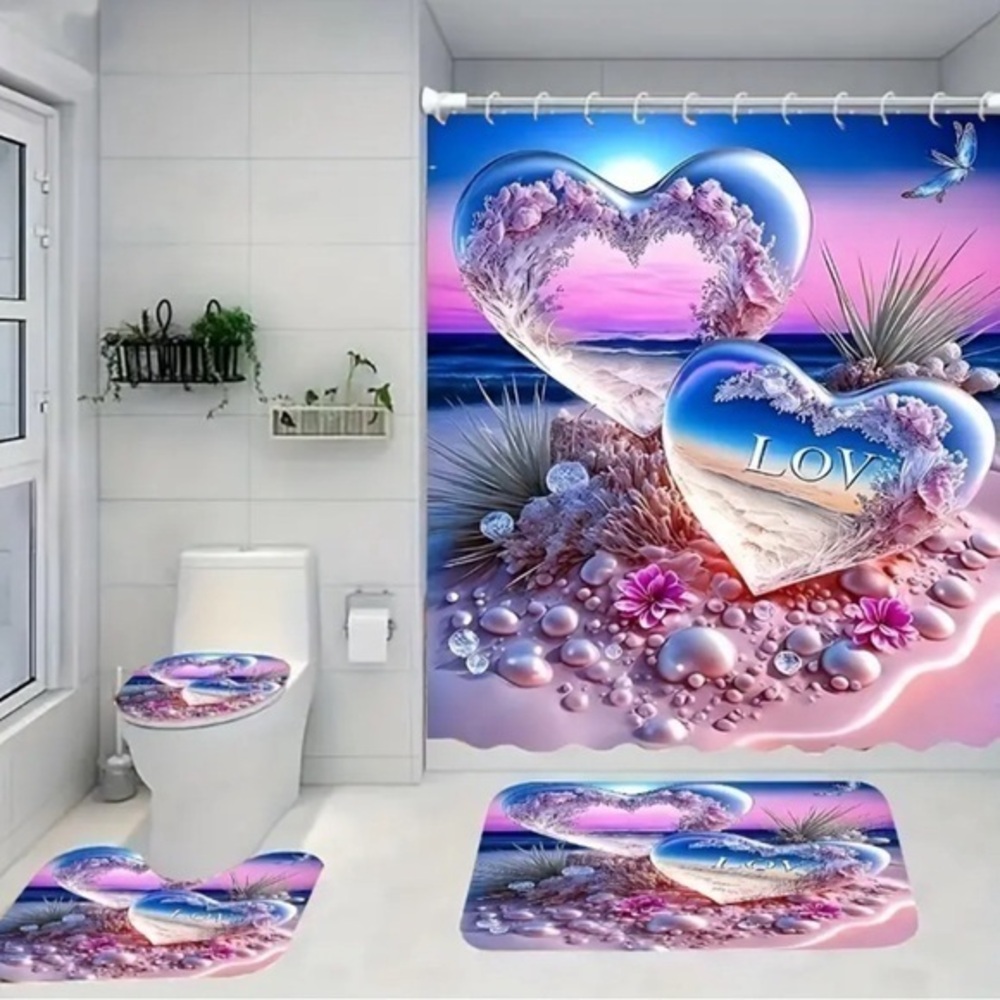 4pc Double Heart Love Bathroom Set NWT